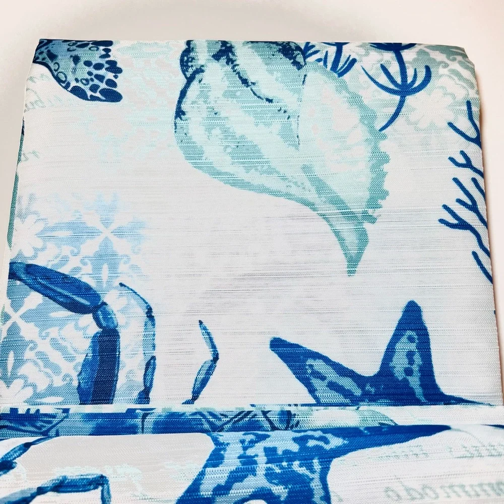 Blue Cora Ocean Fabric Shower Curtain Turtles Crab Starfish Shells Corral Plants